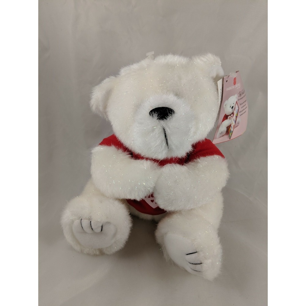 American Greetings White Bear Plush 7.5 Inch Magnet Hands Holds Card Stuffed